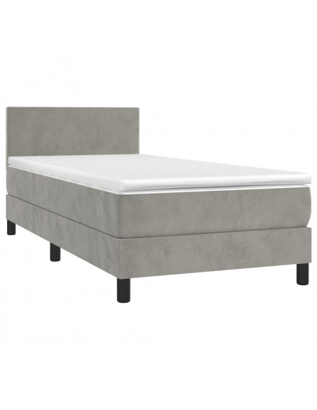 Letto a Molle Materasso e LED Grigio Chiaro 100x200 cm Velluto