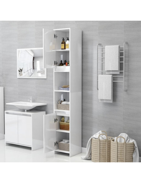 Mobile da Bagno Bianco Lucido 30x30x183,5 cm Legno Multistrato