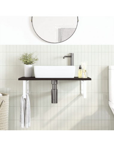 Ripiano a Parete per Lavabo in Acciaio e Massello di Rovere