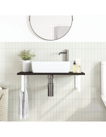Ripiano a Parete per Lavabo in Acciaio e Massello di Rovere