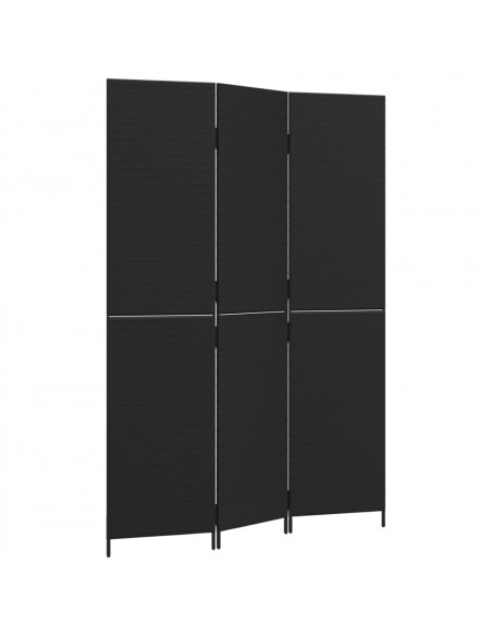 Divisorio per Ambienti a 3 Pannelli Nero in Polyrattan