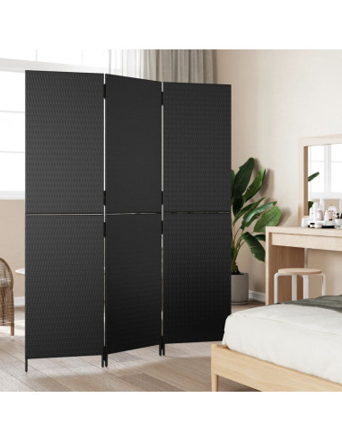 Divisorio per Ambienti a 3 Pannelli Nero in Polyrattan