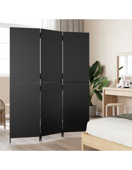 Divisorio per Ambienti a 3 Pannelli Nero in Polyrattan