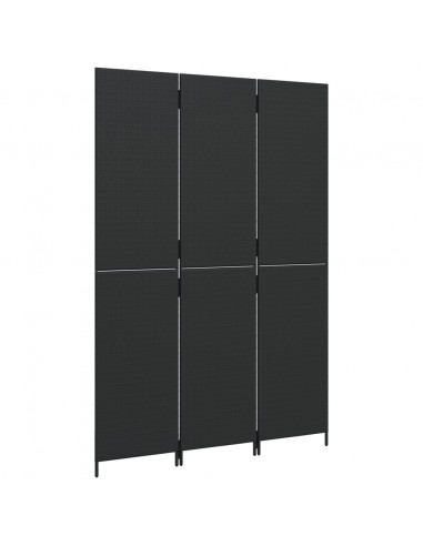Divisorio per Ambienti a 3 Pannelli Nero in Polyrattan