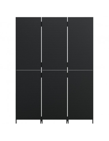 Divisorio per Ambienti a 3 Pannelli Nero in Polyrattan