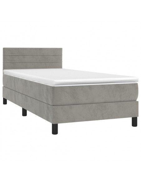 Letto a Molle Materasso e LED Grigio Chiaro 80x200 cm Velluto