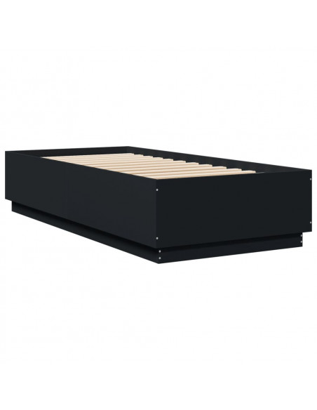 Giroletto con Luci LED Nero 100x200 cm in Legno Massello