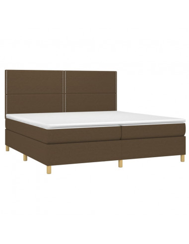 Letto a Molle Materasso e LED Marronescuro 200x200cm in Tessuto