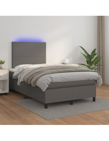 Giroletto Molle con Materasso e LED Grigio 120x190cm Similpelle