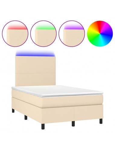 Letto a Molle con Materasso e LED Crema 120x190 cm in Tessuto