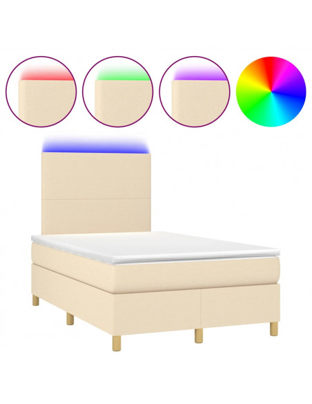 Letto a Molle con Materasso e LED Crema 120x190 cm in Tessuto
