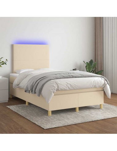 Letto a Molle con Materasso e LED Crema 120x190 cm in Tessuto