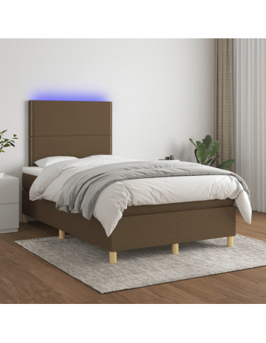 Letto a Molle Materasso e LED MarroneScuro 120x190cm in Tessuto