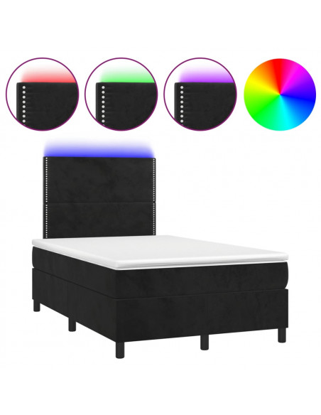 Letto a Molle con Materasso e LED Nero 120x190 cm in Velluto