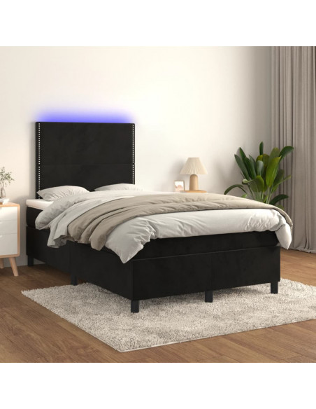 Letto a Molle con Materasso e LED Nero 120x190 cm in Velluto