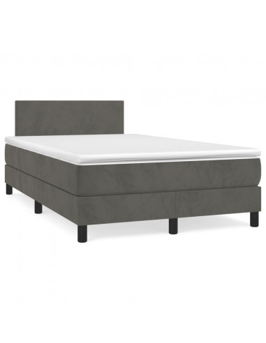 Letto a Molle Materasso e LED Grigio Scuro 120x190cm in Velluto