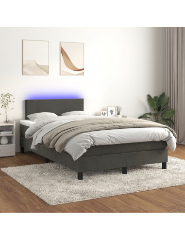 Letto a Molle Materasso e LED Grigio Scuro 120x190cm in Velluto