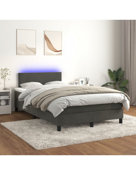 Letto a Molle Materasso e LED Grigio Scuro 120x190cm in Velluto