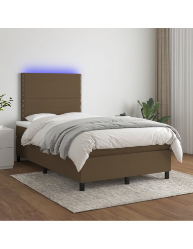 Letto a Molle Materasso e LED MarroneScuro 120x190cm in Tessuto