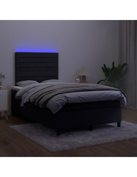 Letto a Molle con Materasso e LED Nero 120x190 cm in Velluto