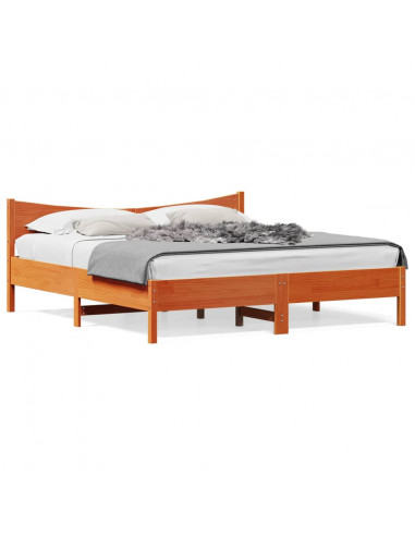 Giroletto con Testiera Marrone Cera 200x200 cm Massello Pino