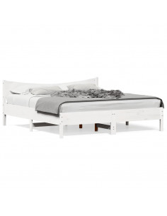 Giroletto con Testiera Bianco 200x200 cm Legno Massello di Pino 2