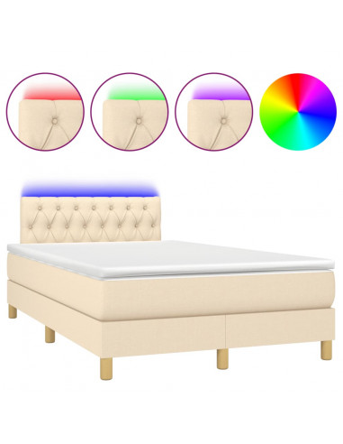 Letto a Molle con Materasso e LED Crema 120x190 cm in Tessuto