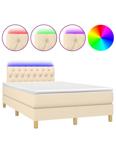 Letto a Molle con Materasso e LED Crema 120x200cm in Tessuto