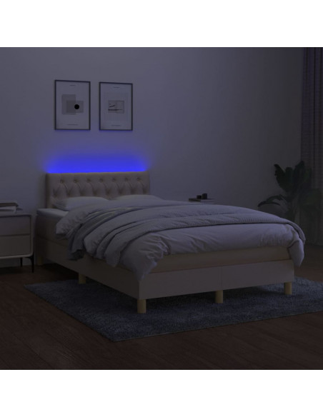 Letto a Molle con Materasso e LED Crema 120x200cm in Tessuto