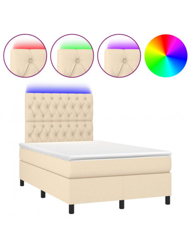 Letto a Molle con Materasso e LED Crema 120x190 cm in Tessuto