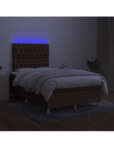 Letto a Molle Materasso e LED MarroneScuro 120x190cm in Tessuto
