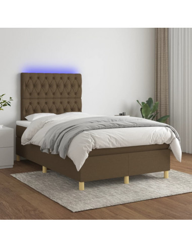 Letto a Molle Materasso e LED MarroneScuro 120x190cm in Tessuto