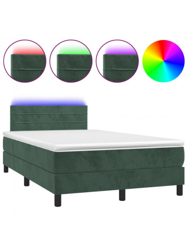 Letto a Molle con Materasso e LED Verde Scuro 120x200cm Velluto