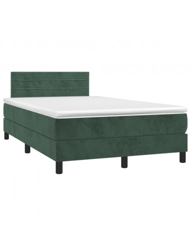 Letto a Molle con Materasso e LED Verde Scuro 120x200cm Velluto
