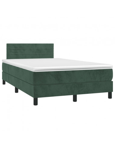 Letto a Molle con Materasso e LED Verde Scuro 120x190cm Velluto