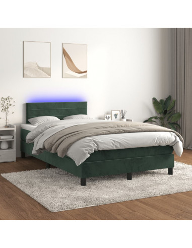 Letto a Molle con Materasso e LED Verde Scuro 120x190cm Velluto