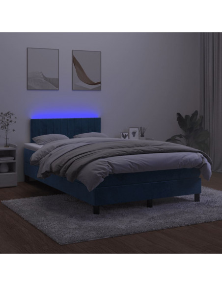 Letto a Molle Materasso e LED Blu Scuro 120x190 cm in Velluto
