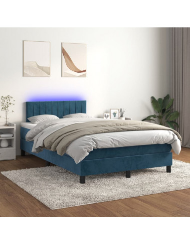 Letto a Molle Materasso e LED Blu Scuro 120x190 cm in Velluto