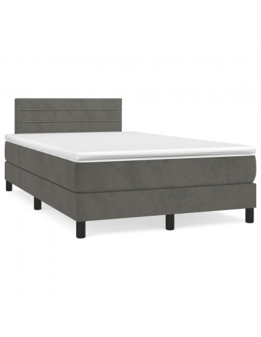 Letto a Molle Materasso e LED Grigio Scuro 120x190cm in Velluto