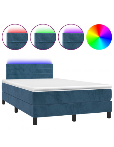 Letto a Molle Materasso e LED Blu Scuro 120x190 cm in Velluto