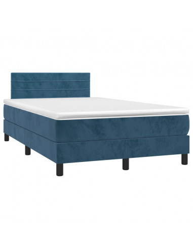 Letto a Molle Materasso e LED Blu Scuro 120x190 cm in Velluto