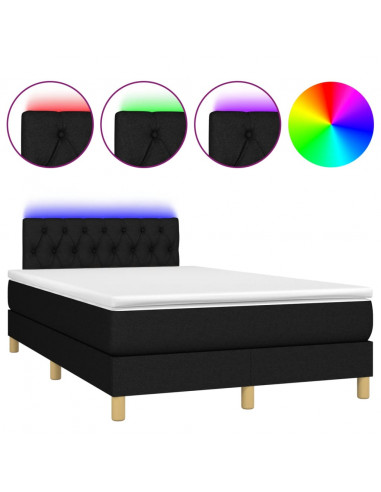 Letto a Molle con Materasso e LED Nero 120x190 cm in Tessuto