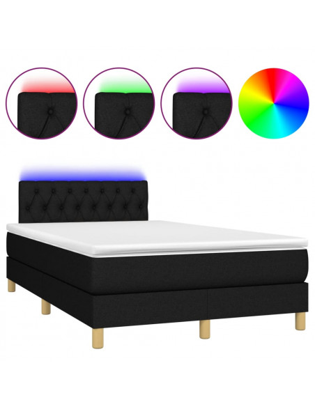 Letto a Molle con Materasso e LED Nero 120x190 cm in Tessuto