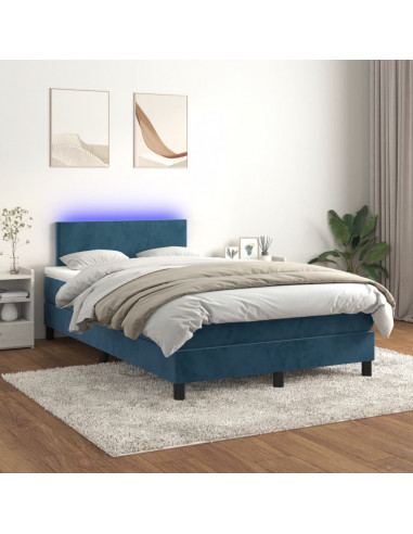 Letto a Molle Materasso e LED Blu Scuro 120x190 cm in Velluto