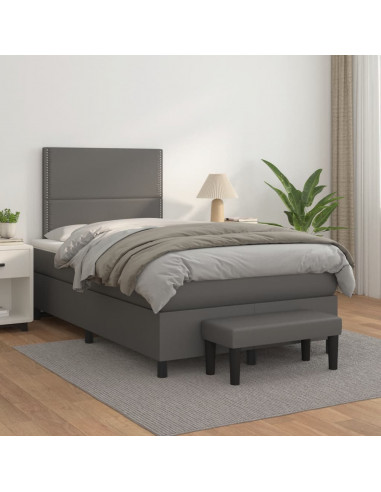 Giroletto a Molle con Materasso Grigio 120x190 cm in Similpelle