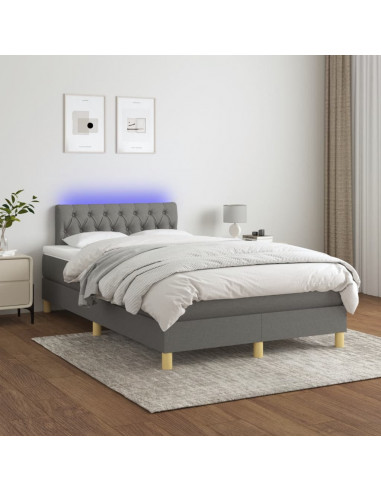 Letto a Molle Materasso e LED Grigio Scuro 120x190cm in Tessuto