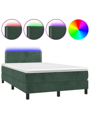 Letto a Molle con Materasso e LED Verde Scuro 120x190cm Velluto