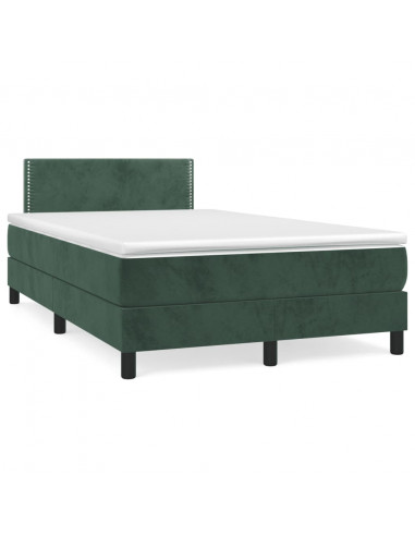 Letto a Molle con Materasso e LED Verde Scuro 120x190cm Velluto