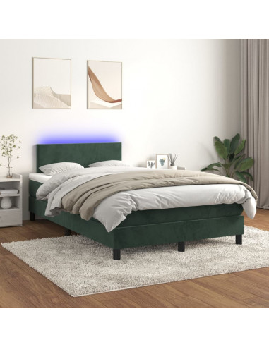 Letto a Molle con Materasso e LED Verde Scuro 120x190cm Velluto