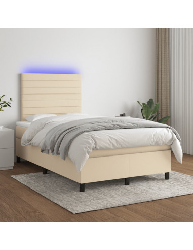 Letto a Molle con Materasso e LED Crema 120x190 cm in Tessuto